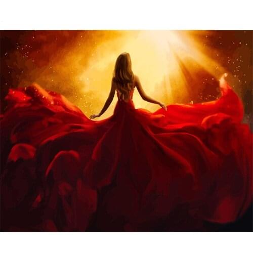 GATYZTORY DIY Painting By Numbers Red Skirt Girl HandPainted Oil Painting Drawing On Canvas Kill Time Home Decor Unique Gift