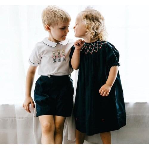 Spanish Children Summer Clothing 2021 Brother and Sister Matching Outfits Baby Boy Top+Shorts Sets Toddler Girl Smocked Dress