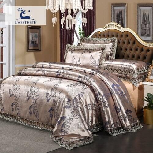 Liv-Esthete Luxury Jacquard Bedding Set Satin Silk 100% Cotton Flat Sheet Fitted Sheet Bed Linen Set Double Lace Decor Bedspread