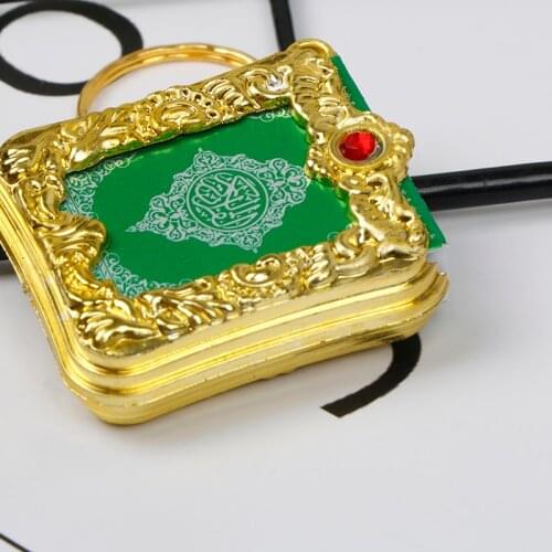 Muslim Islamic Mini Pendant Keychains Key Rings For Koran Ark Quran Book Real Paper Can Read Small Religious Jewelry