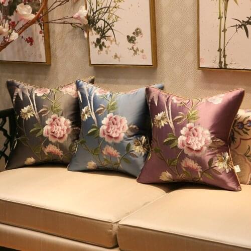Flower Embroidered Soft Cushion Covers Classical Chinese Style Throw Pillowcases Luxury Pillow Covers Home Hotel Decoration