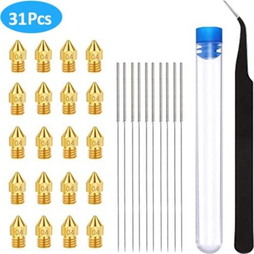 New 0.4 mm Mk8 Nozzle +10 Package 0.4 mm Needle + 1pcs Tweezers Tool Kit Stainless Steel Nozzler Cleaner For MK8 Makerbot