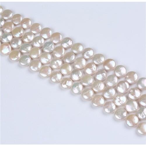 12-13mm AAA grade natural real peal freshwater coin shape pearl strands