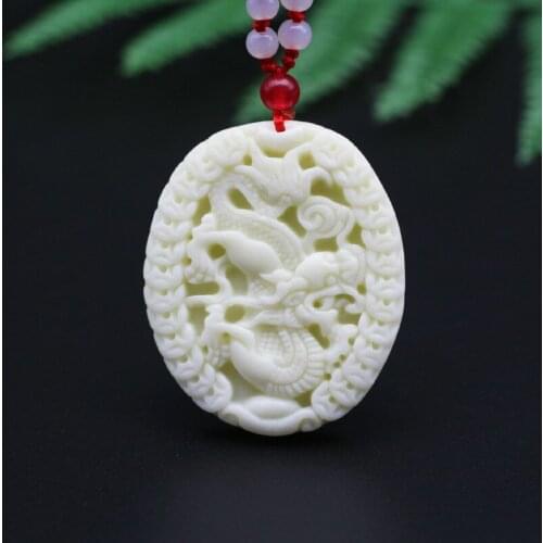 Natural Chinese White Jade Dragon Pendant Necklace Hand-Carved Fashion Charm Jewelry Accessories Amulet for Men Women Lucky Gift