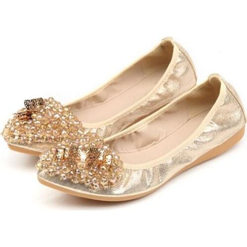 New fashion for 2017 Hot sales Oblique butterfly water drill egg roll shoes Womens Breathable comfortable pointed flat shoes