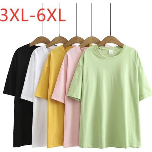 New 2021 Ladies Summer Plus Size Tops For Women Large Short Sleeve Loose Cotton Yellow Green Pink O-neck T-shirt 3XL 4XL 5XL 6XL