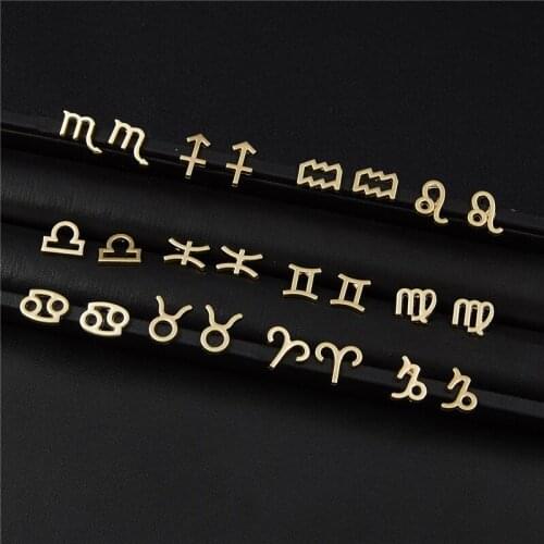 New Fashion Constellation Series Earrings For Women Jewelry With Greeting Card Ear Post Stud Earrings Gold Color Zodiac 1 Pair