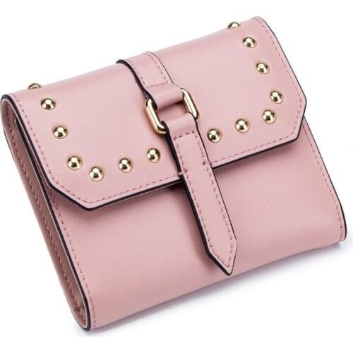 New Genuine Leather Women Wallet Rivet Female Purses Small Womens Wallets Hasp Coin Pocket Card Holder Carteira Feminina