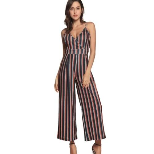 New spring summer womens jumpsuit fashion sexy Loose belt digital striped strapless Backless trousers womens clothing