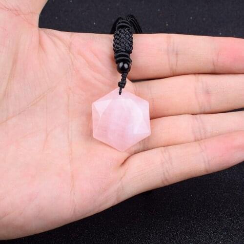 Natural Energy Stone Necklaces for Women Black Obsidian Six Stars Pink Crystal Amulet Pendants& Necklaces Jewelry Drop Shipping