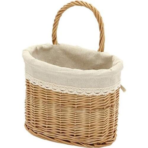 Hand-Woven Wicker with Handle Rattan Storage Basket Picnic Bread Basket Fruit Basket Storage Wall Hanging