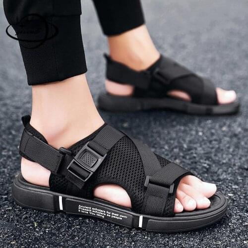 39-44 Mens Sandals Summer Male Sandals Mesh Outdoor Slip-on Fashion Casual Shallow Solid Color Breathable Man Shoes H37