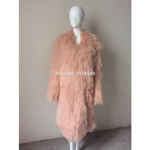 SF0107 2017 New Arrival Russia Fur Coats/ Real Momgolian Lamb Fur X long Coat/ russian fur coats