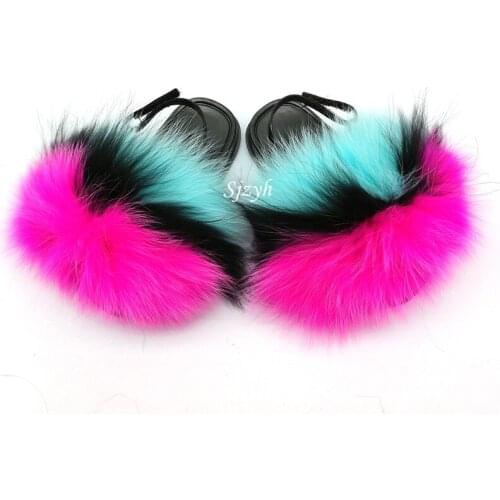 Wholesale Baby Fox Fur Slides Girl Luxury Fluffy Fur Slippers Childrens Cute Plush Sandals Kids Furry Fur Flip Flops Home Shoes