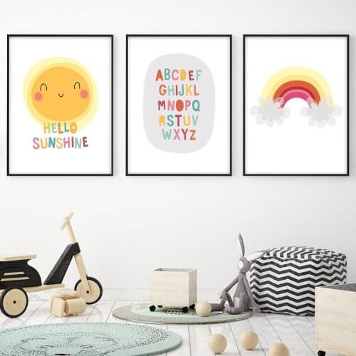 Sunshine Nursery Wall Art Weather Poster Cartoon Alphabet Print Canvas Painting Nordic Kids Bedroom Decor Girl Room Decoration
