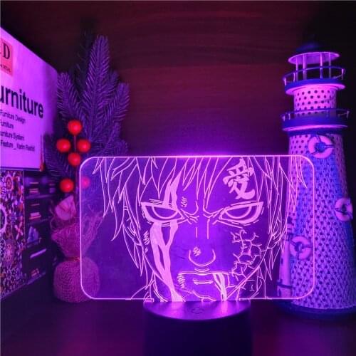Naruto Anime Lamp Gaara 3D Led Night Lights Color Changing Lampara For Home Decoration Christmas Gift Bandai