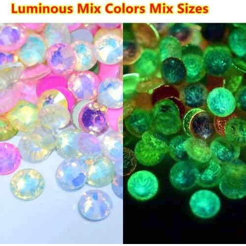 Ss6 - ss30 Mix Colors Mix Sizes Luminous Opal Crystal Nail Rhinestone Decorations 3D Glitter Diamond Glow In The Dark Ornaments