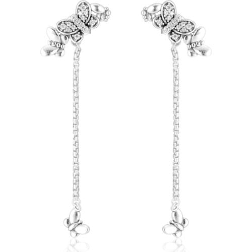 Spring Garden Bedazzling Butterflies Hanging Earrings Sterling Silver Jewelry Earrings For Woman Party Jewelry Making