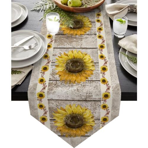 Farm Sunflower Vintage Wood Rustic Table Runner Modern Table Flag Home Party Country Wedding Decoration Tablecloth Table Runners