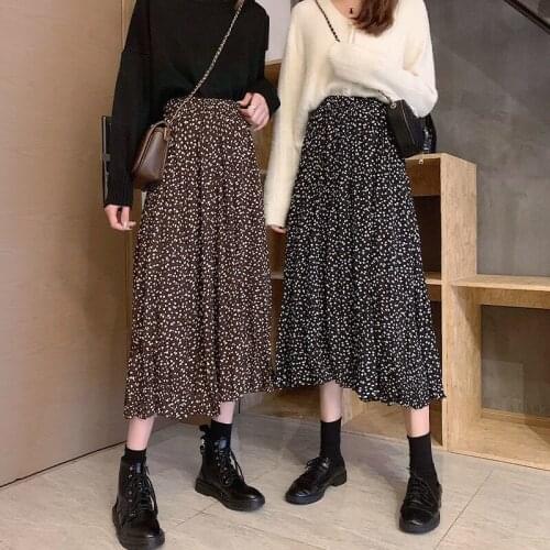 Vintage Dot Skirts Fashion Spring Summer Women Elegant Black Skirts Casual Chiffon Bohemian Women Midi Skrit