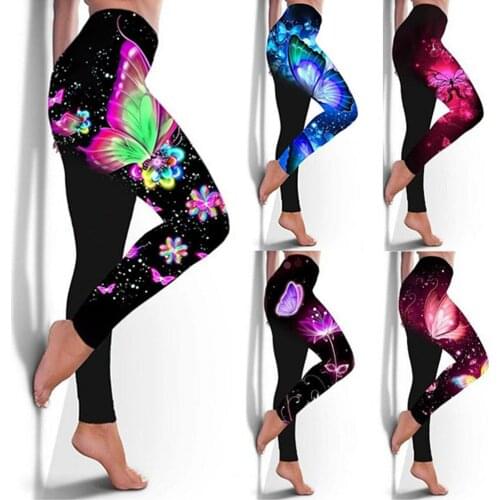 Women Leggings High Waist Multicolored Butterfly Printed Hip Lift Stretchy Skinny Pants Trousers Breathable Leggings for Sports