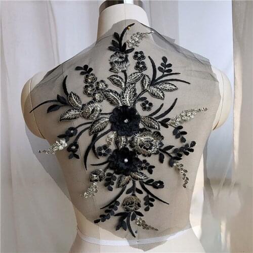 1Pc 3D Appliqued Lace Patches, Beading Lace Embroidery Lace Flowers For Evening Gowns, Wedding Dresses Decoration
