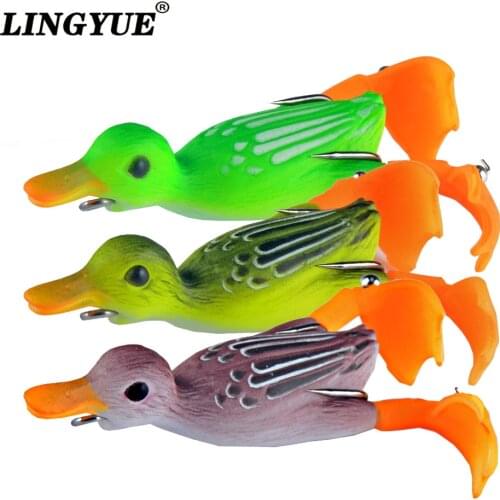 1Pcs Double Propeller Flipper Duck Fishing Lures Ducking Frog Soft Bait 9cm 10g 3D Eyes Artificial Swimbait Day Bass Tackle