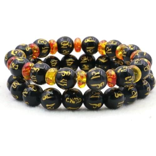10mm Black Round Six Character Proverbs & 5X8mm Abacus Multicolor Resin Bracelet Couples Unisex Faith Hand Jerelry Making Design