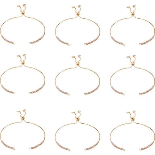 10pcs Adjustable Brass Slider Extender Chain Bracelet With Micro Pave Cubic Zirconia Bead For Bracelets DIY Making Accessories