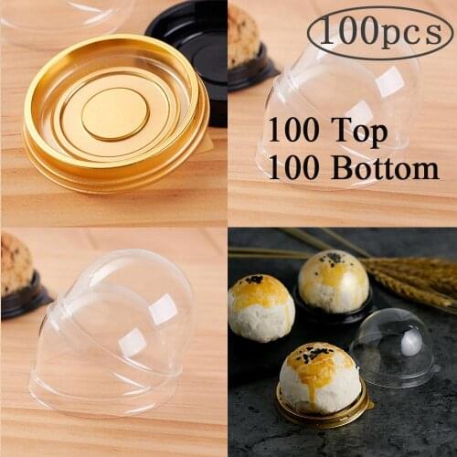 100pcs Round Plastic Moon Cake Box Packaging Egg-Yolk Puff Container Transparent Mooncake Dome Boxes Baking Packing Box Party