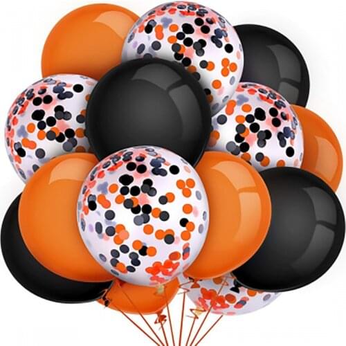 15pcs Halloween Balloon Orange Black Latex Confetti Balloons Halloween Party Decor Supplies Shop Bar Halloween Decoration Balls