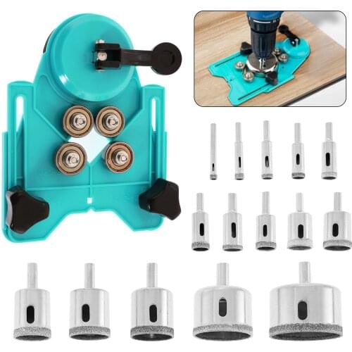 15 Diamond Coated Drill Bits + 1Pc Hole Saw Guide Jig Fixture Set Diamond Tool Separate Tile Stopper Drill Bit Hole Opener