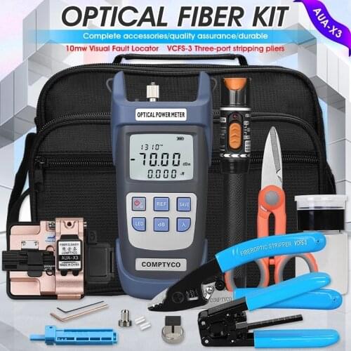 16PCS/set FTTH Fiber Optic Tool Kit with New Fiber Optical Cutter AUA-X3 and 10mW Visual Fault Locator VFL Stripper Tool