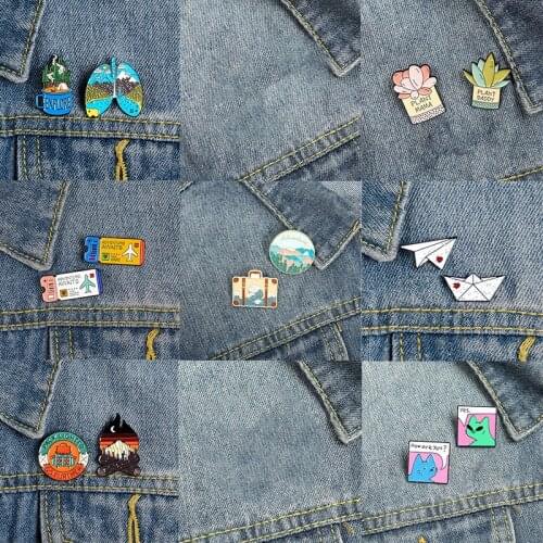 2 Piece/Set Adventure Enamel Pin Dinosaur Breastpin Clothing Backpack Lapel Pin Fun Metal Badge Fashion Jewelry Gift Wholesale