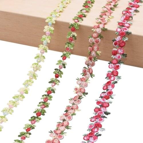 2 Yards Embroidered Cherry Lace Trim Flower Polyester Ribbons Fabric Wedding Decorations DIY Sewing Accessories Supplies Crafts