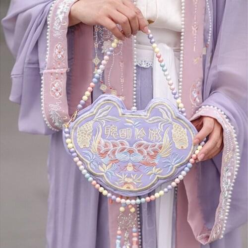 2021 Chinese Traditional Design Women Pearl Candy Color Bag Beaded Court Cosplay Dinner Bags Tassel Heart Totes Handbags