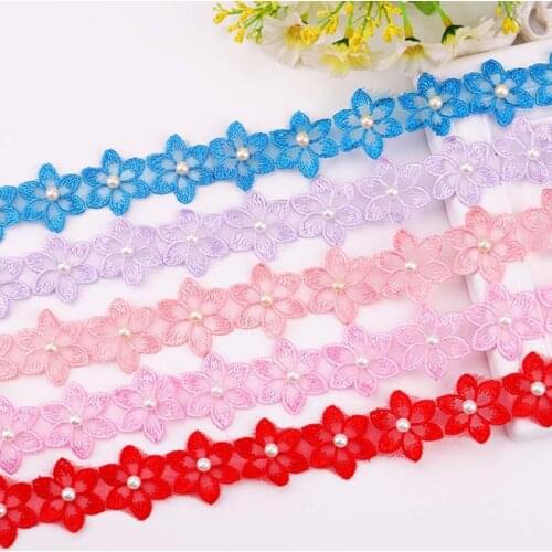 20Yds Mesh Flower Lace Trim Embroidered Ribbon Wedding Dress Sewing Handmade Decor DIY Craft Pearls Material Clothes Accessories