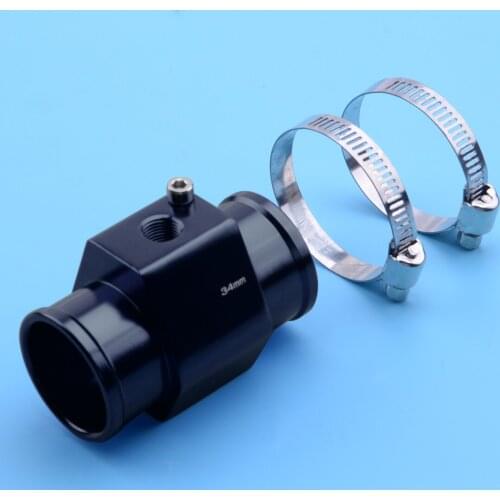 Aluminum Alloy 34mm Black Car Water Temp Temperature Joint Pipe Sensor Gauge Radiator Hose Adapter With Clamps
