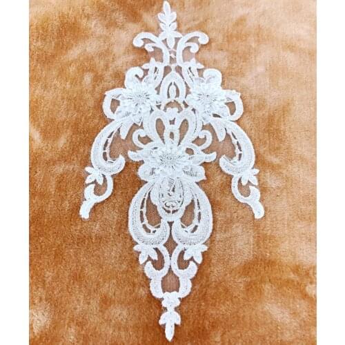 Handmade white Hot drilling Rhinestone beaded lace embroidery patch applique wedding dress bordados DIY Performance clothing