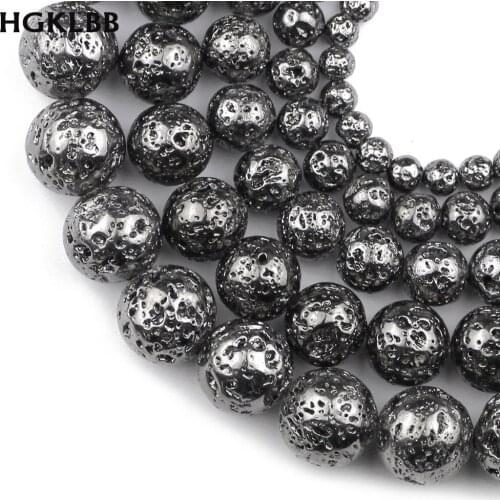 HGKLBB Natural Stone Black Lava Hematite Round Loose Beads For Jewelry Making 4 6 8 10 12mm Necklace Bracelet DIY Accessories