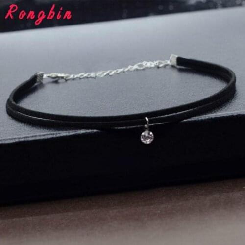 2019 Hot Faux Leather Choker Fashion Simple Black Velvet Rope Sparkling Crystal False Necklace for women collar Jewelry