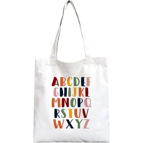 Color Letter Number Printing Female Reusable Shopping Bag Casual Travel Shopper Totes Women Canvas Tote Bags Fashion Eco Bag