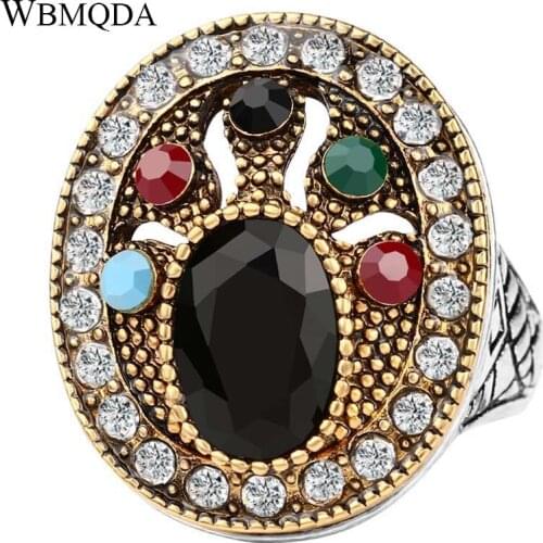 Colorful Rings For Women Retro Look Color Silver Plated Mosaic Crystal Engagement Party Accessories Turkey Jewelry Wholesale