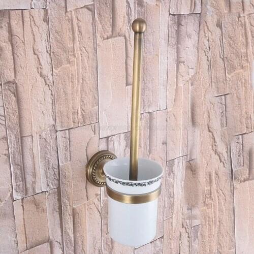 Toilet Brush Holders Antique Brass Toilet Brush Holder With Ceramic Cup Household Products Bathroom Decoration zba268