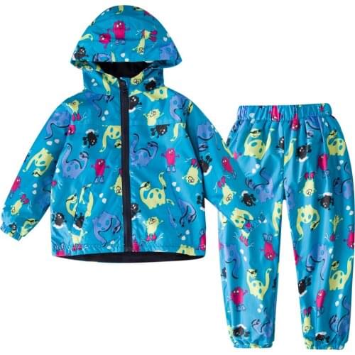 LZH Children Clothing 2021 Autumn Winter Toddler Girls Boys Clothes Cartoon Raincoat Jacket+Pant 2pcs Outfit Kids Sport Suit
