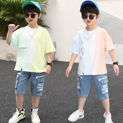 Children Clothing 2021 Summer Teens Boys Clothes Set T-shirt+Pant Outfit Kids Tracksuit Suit For Boys Clothing Sets 8 10 12 Year