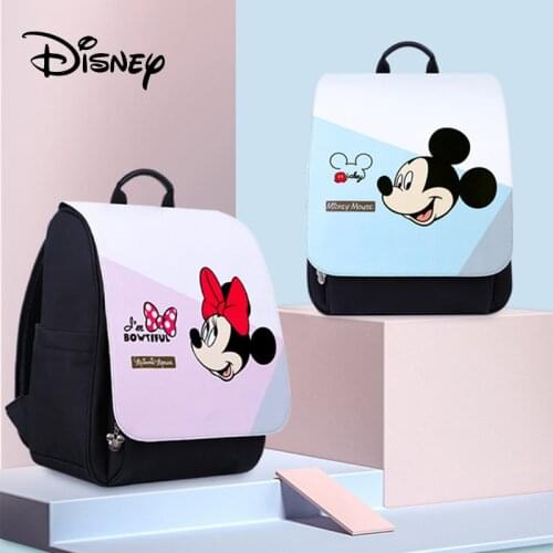 Disney PU Waterproof Mickey Diaper Bags for Mom USB Bottle Heating Backpack Large Capacity Mummy Bag Travel Stroller Bag Baby
