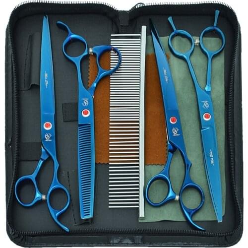 Pets Grooming Scissors with Forceps 8.0" Professional Japan 440C Dog Shears Hair Cutting Thinning Scissors Curved Tesoura B0048A