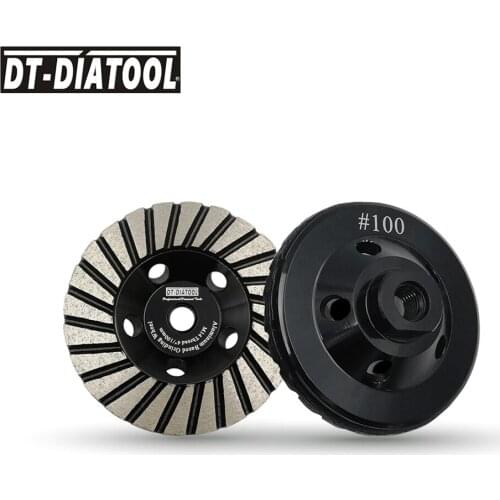 DT-DIATOOL 2units 100mm/4" Aluminum Based Diamond Grinding Cup Wheel Grits #100 segments Grinding Disc Lower Noise M14 thread