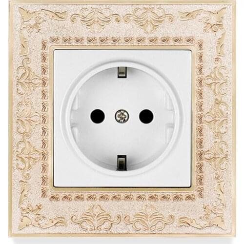 Jim DuDu EU Wall Power Socket 16A Russia Spain Grey 4D Embossing Panel Retro Zinc Alloy Gray Outlet Retro switch